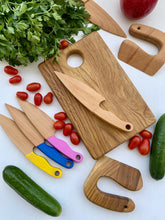 Load image into Gallery viewer, Cutting Board, Safe Wooden Knife, Butter Knife and Whisk for Kids SET, Toddler Utensil Montessori Toy Knife, Wooden Chopper