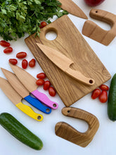 Load image into Gallery viewer, Cutting Board, Safe Wooden Knife and Butter Knife for Kids SET, Toddler Utensil Montessori Toy Knife, Wooden Chopper