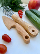 Load image into Gallery viewer, Safe Wooden Knife for Kids and Small Whisk set, Children's Utensil Montessori Knife, Toddler Butter Knife Vegetable and Fruit Cutter