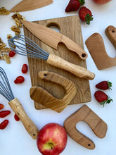 Load image into Gallery viewer, Safe Wooden Knife for Kids and Small Whisk set, Children's Utensil Montessori Knife, Toddler Butter Knife Vegetable and Fruit Cutter
