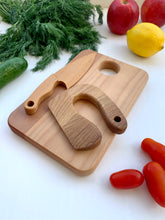 Load image into Gallery viewer, Cutting Board, Safe Wooden Knife and Butter Knife for Kids SET, Toddler Utensil Montessori Toy Knife, Wooden Chopper
