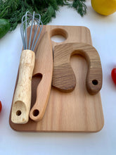 Load image into Gallery viewer, Cutting Board, Safe Wooden Knife, Butter Knife and Whisk for Kids SET, Toddler Utensil Montessori Toy Knife, Wooden Chopper