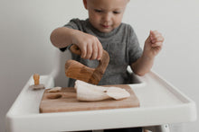 Load image into Gallery viewer, Safe Wooden Knife for Kids and Cutting Board, Toddler Utensil Montessori Toy, Child Oak Chopping board and 3 Choppers Set