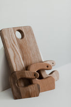 Load image into Gallery viewer, Safe Wooden Knife for Kids and Cutting Board, Toddler Utensil Montessori Toy, Child Oak Chopping board and 3 Choppers Set