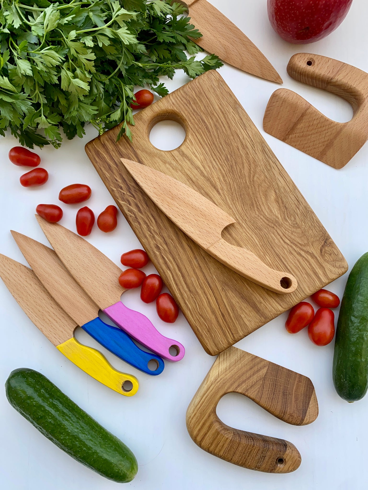 Montessori Kids knife and cutting board sets! Handmade wooden kids knife  pure wood cutting board- as a set or just the knife!